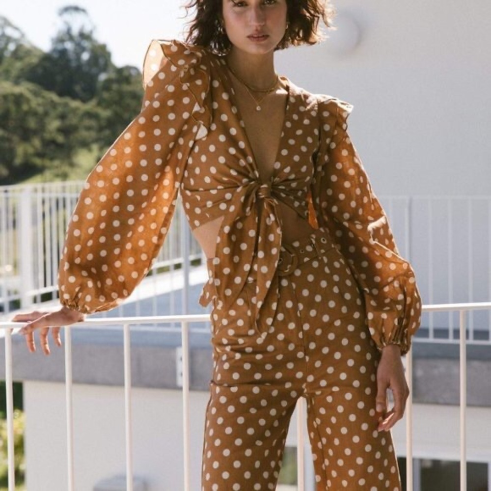 NWT Charlie Holiday Ruffle Polka Dot Crop Top Blouse